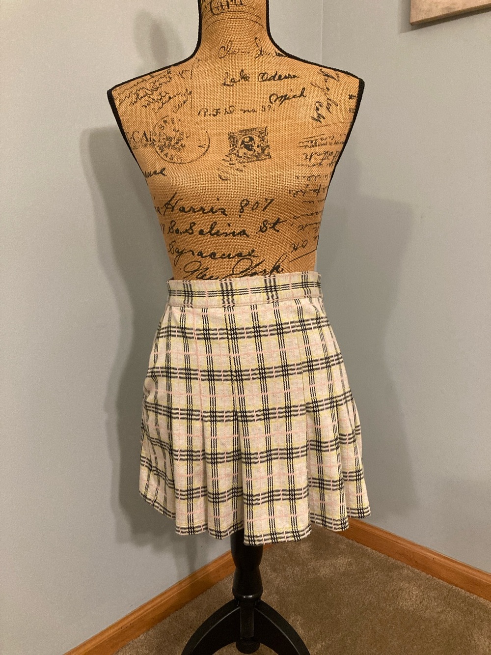 Free People Plaid Mini Skirt Women Size 0 - Cream Black Yellow Pink